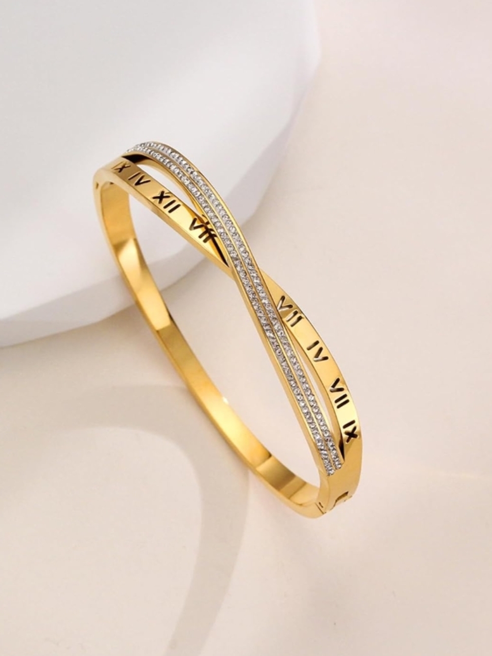 Gold Roman Numeral Crystal Cuff Bracelet - Women's Jewelry
